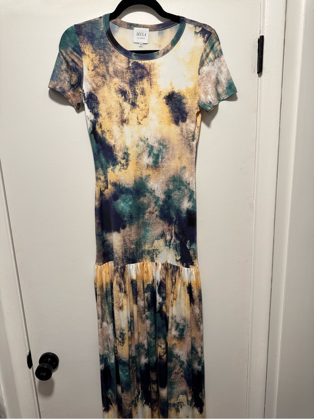 MISA - Tie-Dye Print Short-Sleeve Dress - Yellow & Teal - Picture 7 of 8